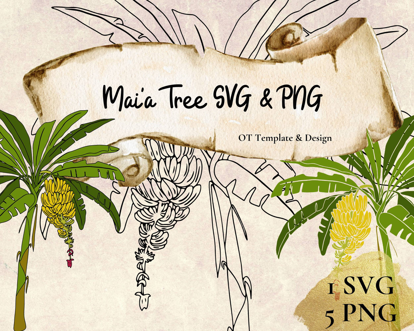 Banana Tree SVG PNG | Hawaiian Nature Clipart Bundle | Digital Download