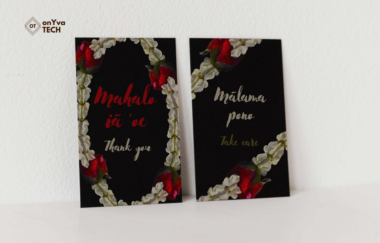 2 thank you and get well greeting card adorned with ovals crown flower rose lei  