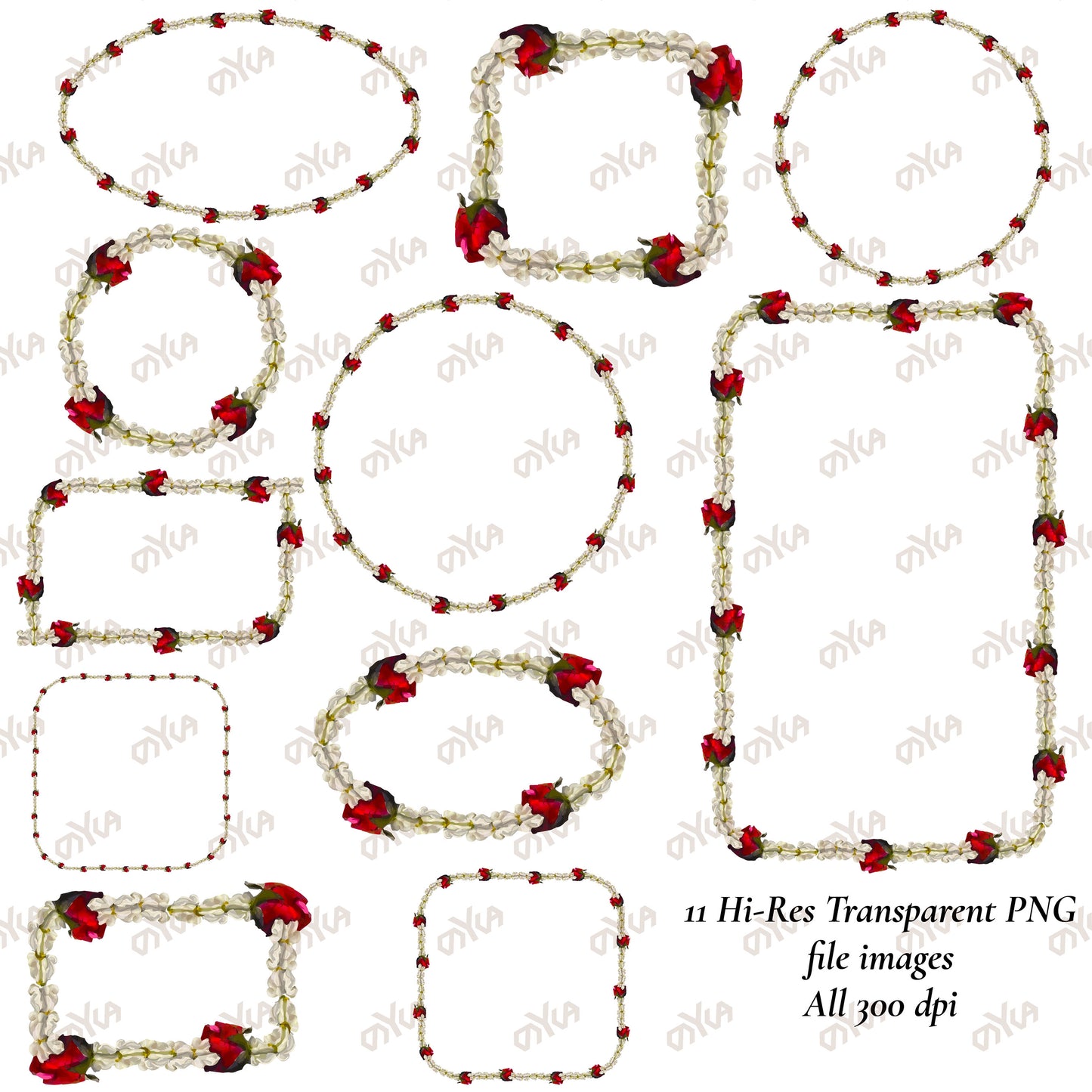 Crown Flower Rose Lei | Hawaiian Frame PNG Bundle | Digital Download