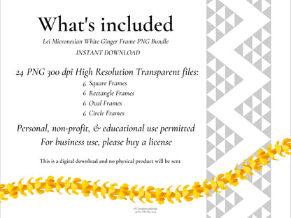 Micronesian White Ginger Lei | Hawaiian Frame PNG Bundle | Digital Download