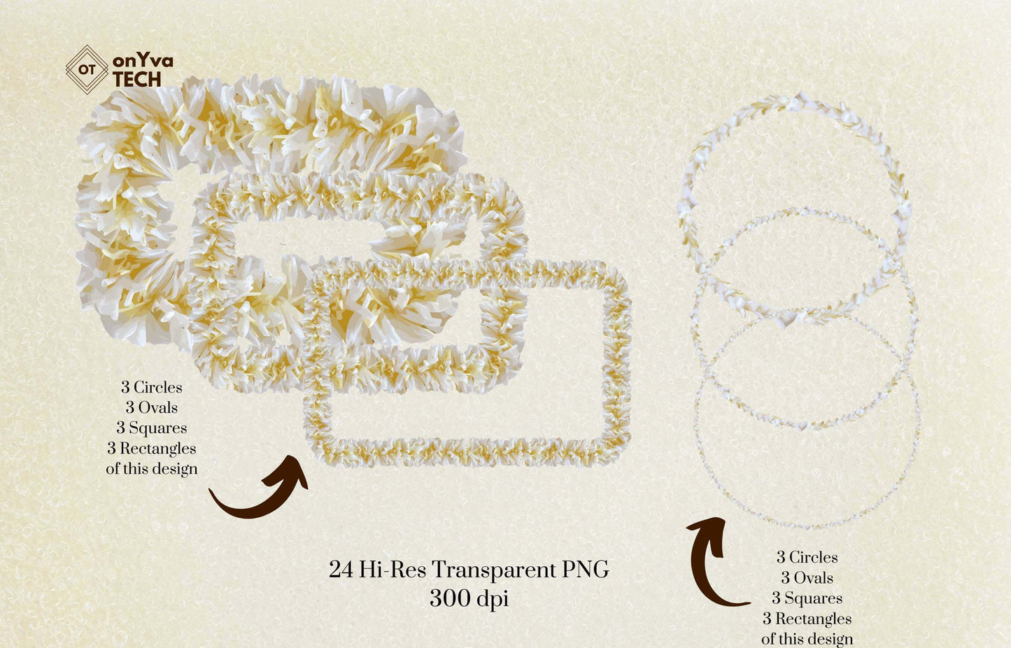 White Ginger Lei | Hawaiian Frame PNG Bundle | Digital Download