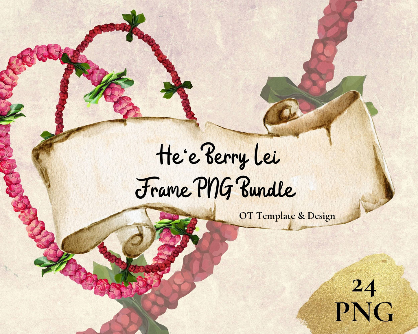 Hee Berry Lei, Hawaiian Flower Frame PNG Bundle, Digital Download