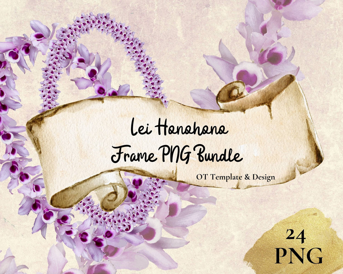 Honohono Orchid Lei | Hawaiian Frame PNG Bundle | Digital Download