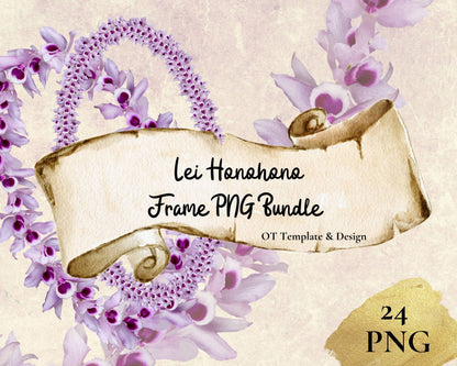 Honohono Orchid Lei | Hawaiian Frame PNG Bundle | Digital Download