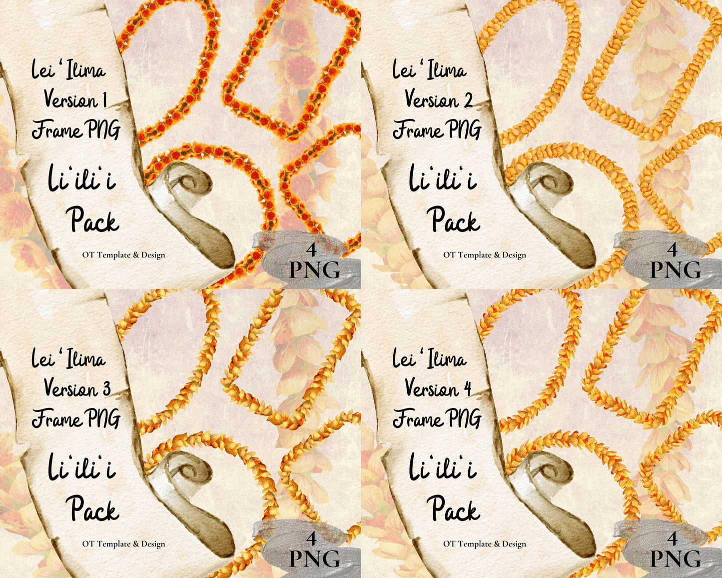 Ilima Lei | Hawaiian Frame PNG Liʻiliʻi Pack | Digital Download