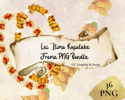 Ilima Tuberose Lei | Hawaiian Frame PNG Bundle | Digital Download