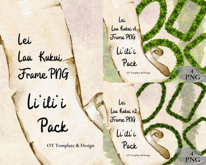 Kukui Leaf Lei | Hawaiian Frame PNG Liʻiliʻi Pack | Digital Download