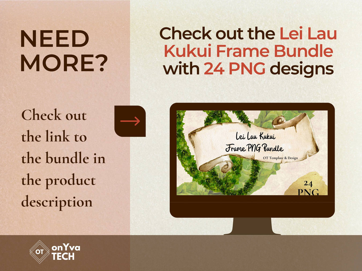 Kukui Leaf Lei | Hawaiian Frame PNG Liʻiliʻi Pack | Digital Download