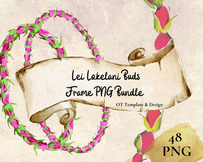 Lokelani Buds Lei | Hawaiian Frame PNG Bundle | Digital Download