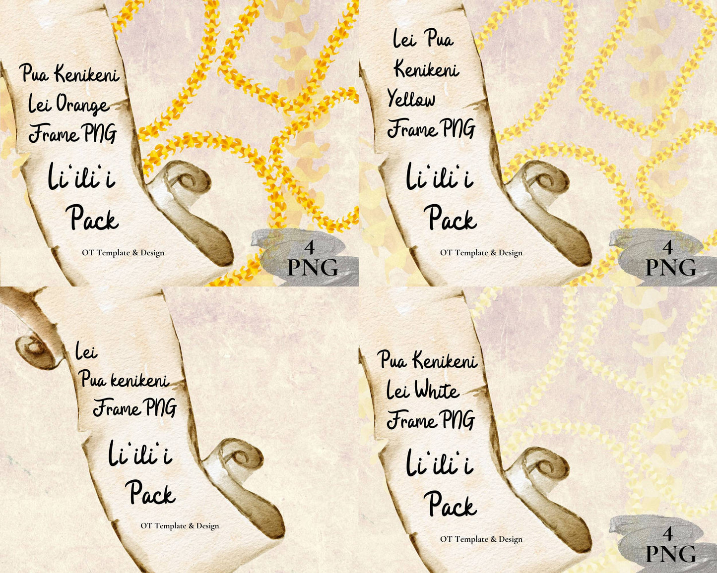 Puakenikeni Lei | Hawaiian Frame PNG Liʻiliʻi Pack | Digital Download