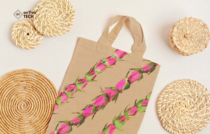  jute tote bag with Lokelani Lei 3 sublimation print from top to bottom 