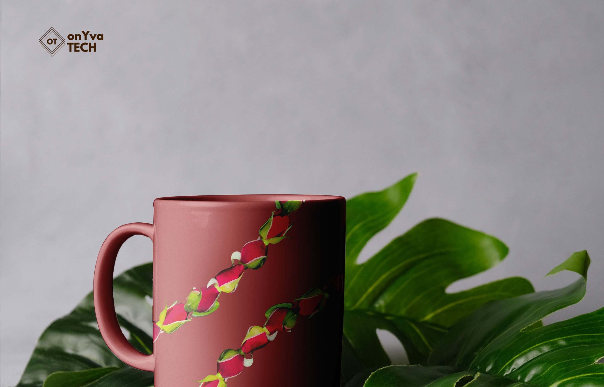  personalized mug sublimation print with Lokelani Lei  floral border going around the mug diagonally