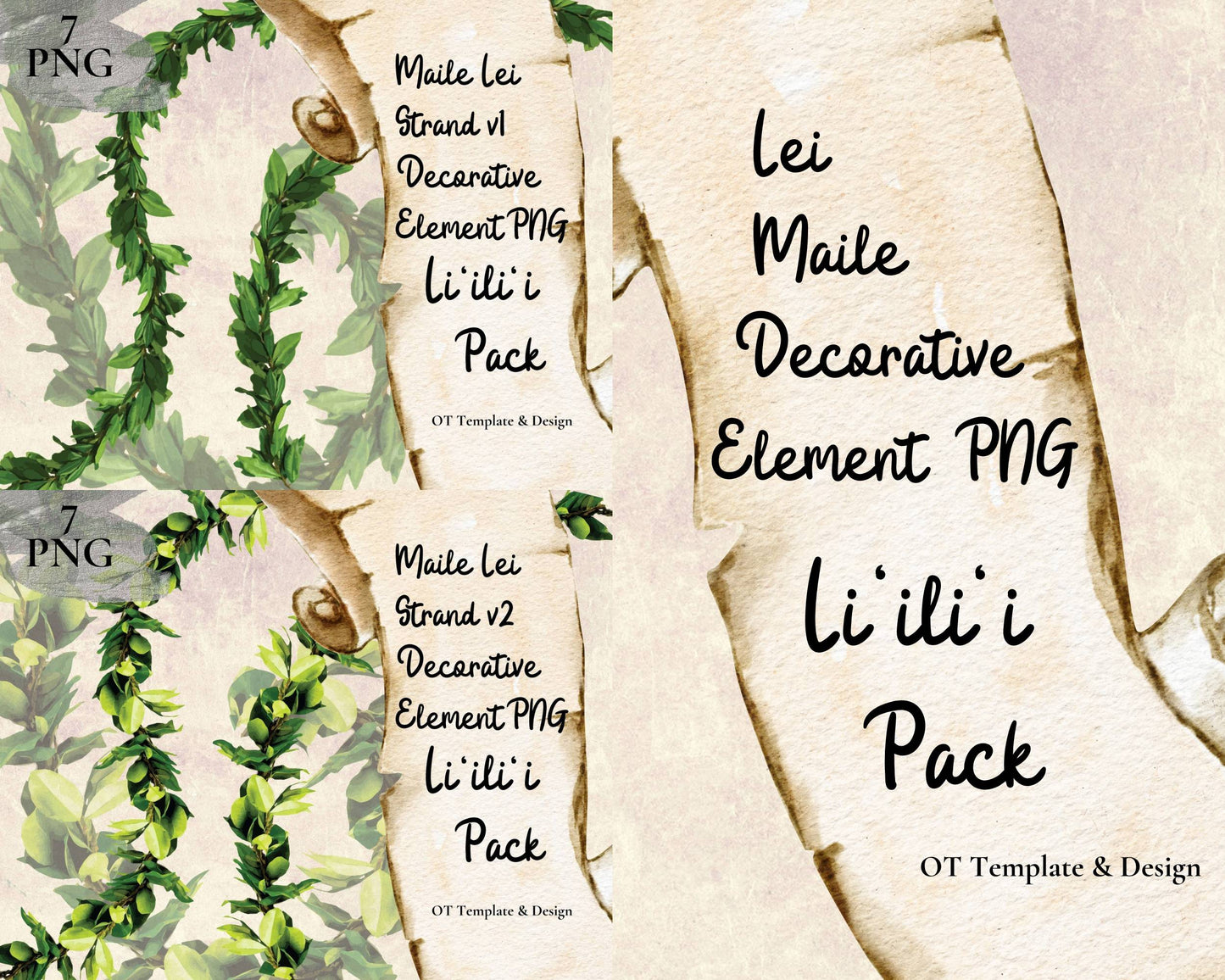 Maile Lei | Hawaiian PNG Decorative Element Liʻiliʻi Pack | Digital Download