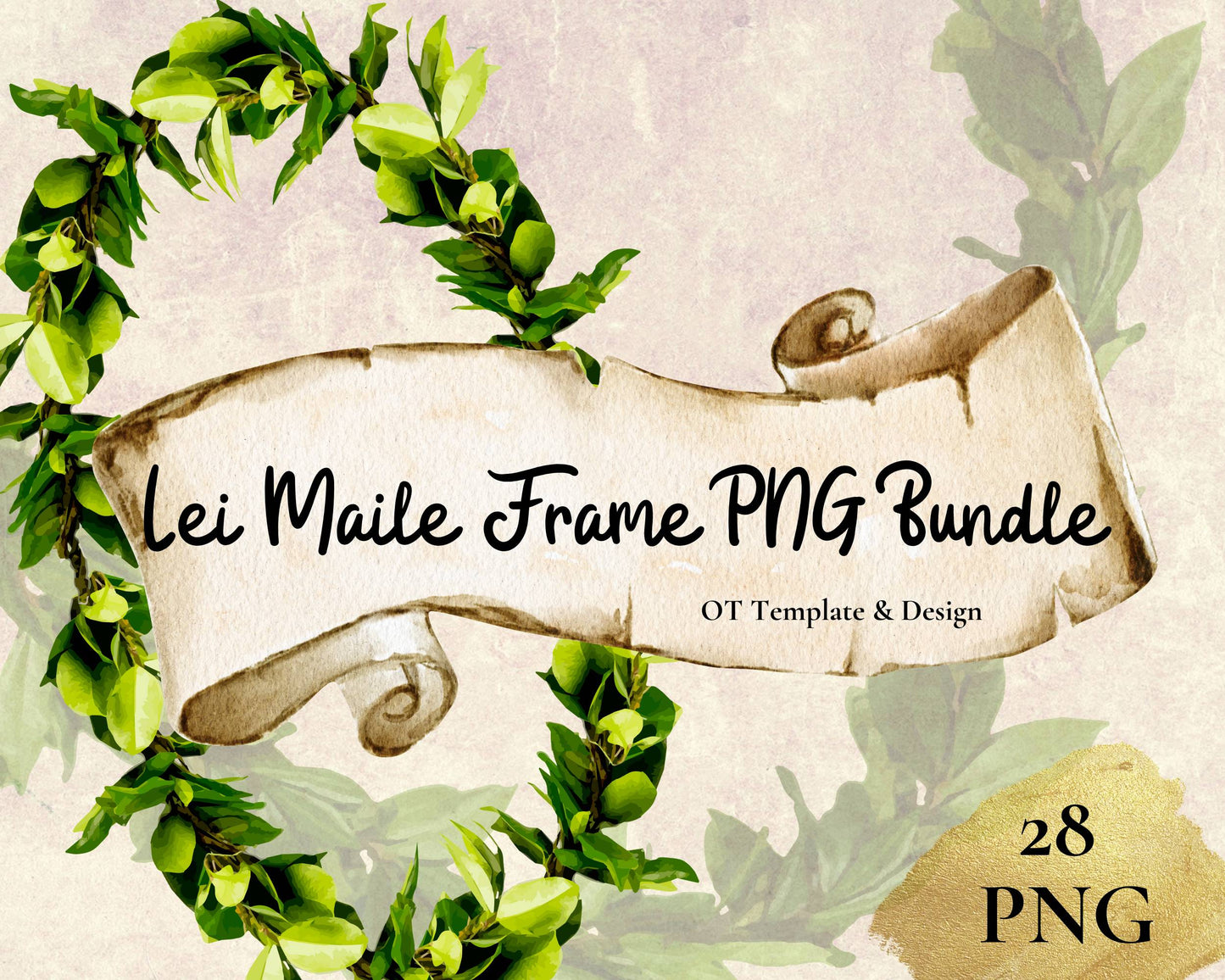 Maile Lei Hawaiian Frame PNG Bundle Digital Download