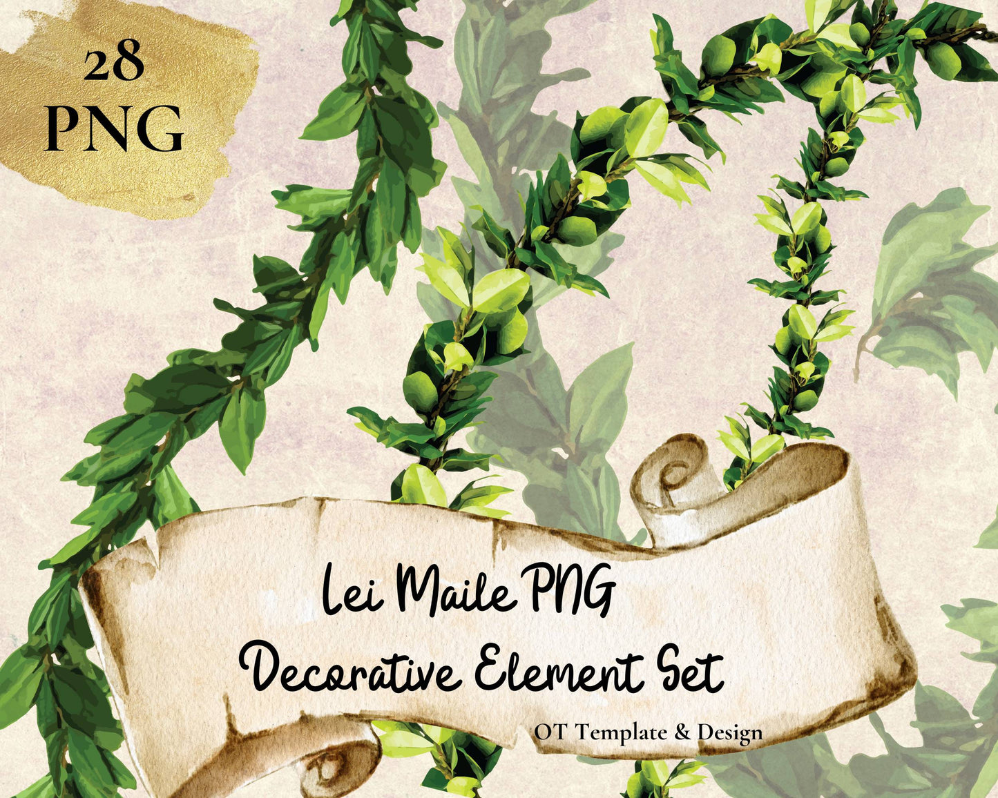 Maile Lei Hawaiian PNG Decorative Element Set Digital Download