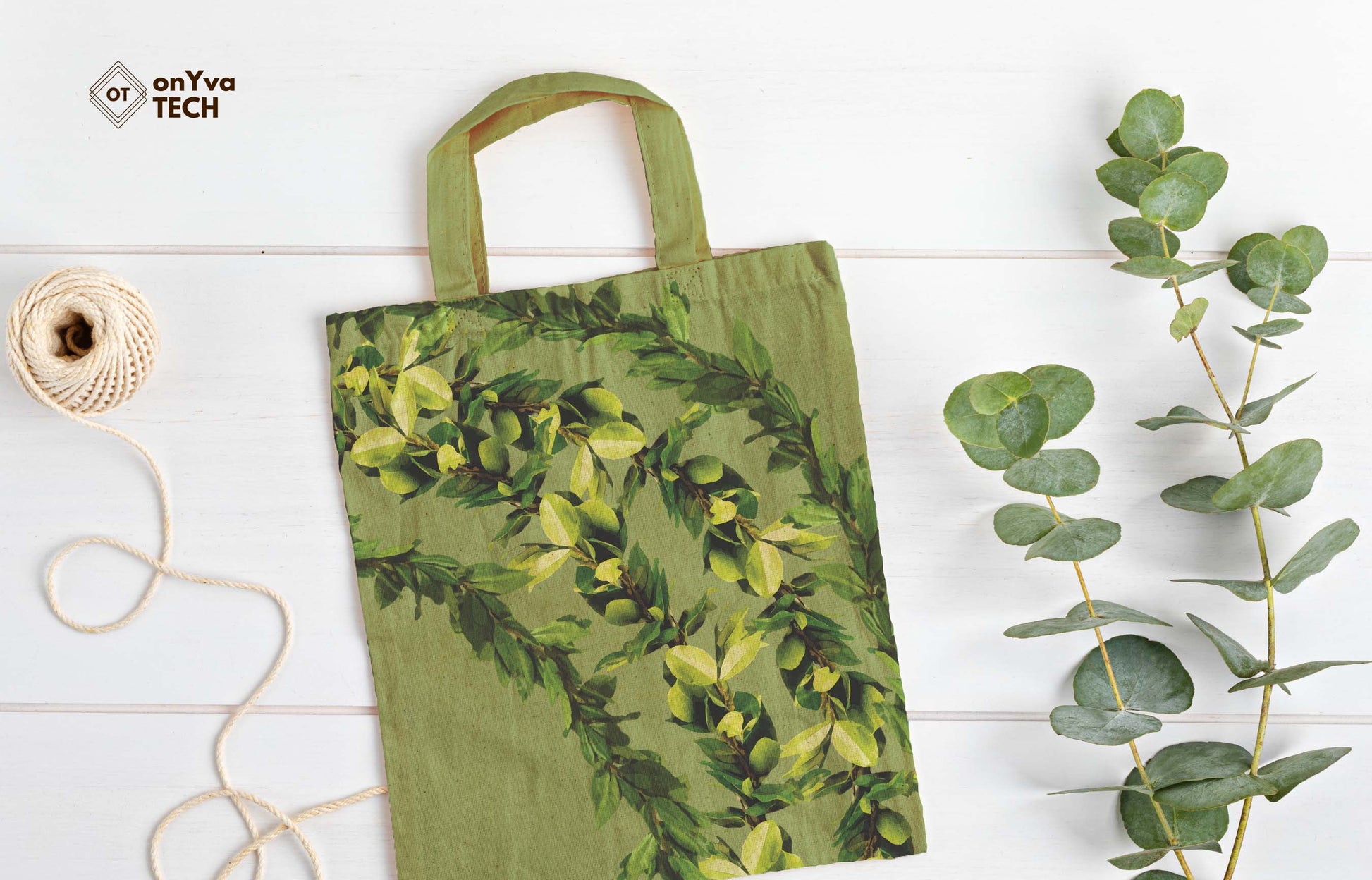  jute tote bag with 3 Maile Lei sublimation print from top to bottom 