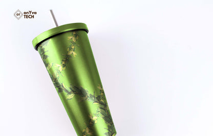  personalized tumbler with a sublimation print of Maile Lei  strand going around 