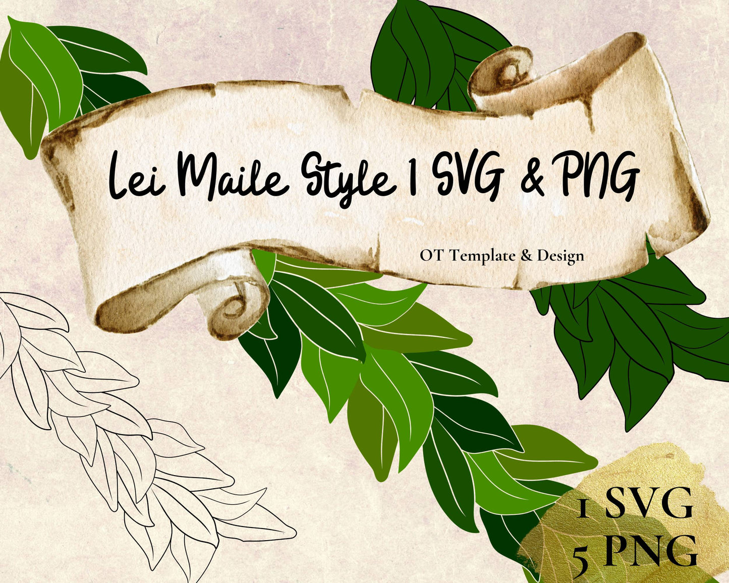 Maile Lei SVG PNG | Hawaiian Nature Clipart Bundle | Digital Download