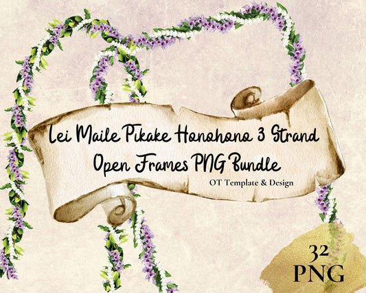 Maile Pikake Honohono 3 Strand Twist Open Lei | Hawaiian Frame PNG Bundle | Digital Download