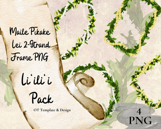 Maile Pikake 2-strand Lei | Hawaiian Frame PNG Liʻiliʻi Pack | Digital Download