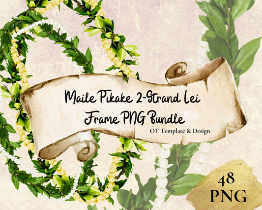 Maile Pikake 2-strand Lei | Hawaiian Frame PNG Bundle | Digital Download