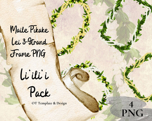 Maile Pikake 3-strand Lei | Hawaiian Frame PNG Liʻiliʻi Pack | Digital Download