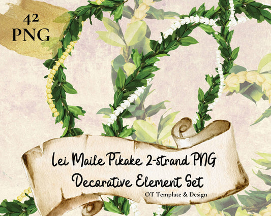 Maile Pikake 2-strand Lei | Hawaiian PNG Decorative Element Set | Digital Download