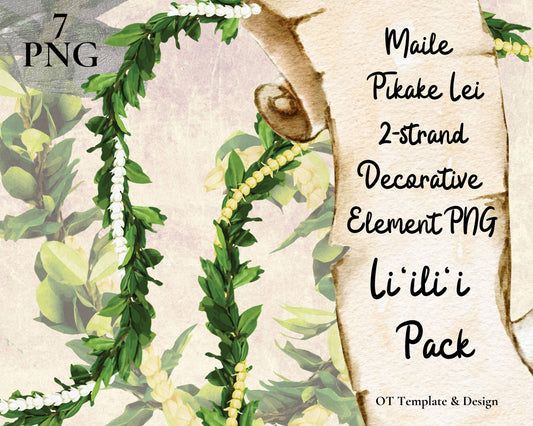 Maile Pikake 2-strand Lei | Hawaiian PNG Decorative Element Liʻiliʻi Pack | Digital Download