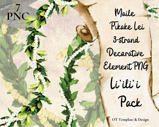 Maile Pikake 3-strand Lei | Hawaiian PNG Decorative Element Liʻiliʻi Pack | Digital Download