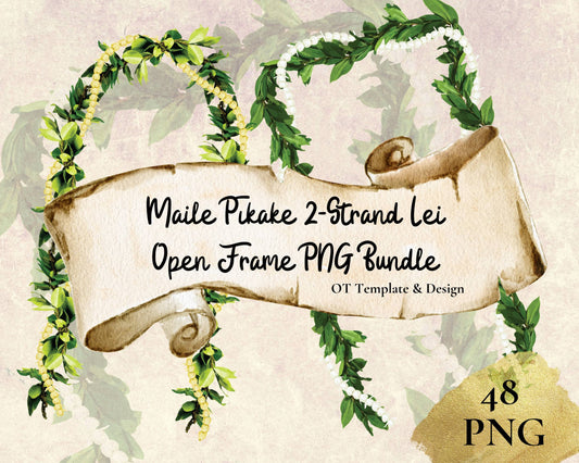 Maile Pikake 2-strand Open Lei | Hawaiian Frame PNG Bundle | Digital Download