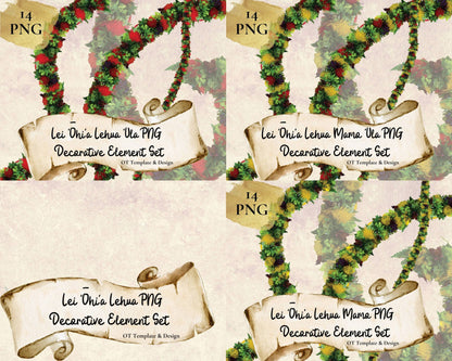 Ohia Lehua Lei Hawaiian PNG Decorative Element Set Digital Download