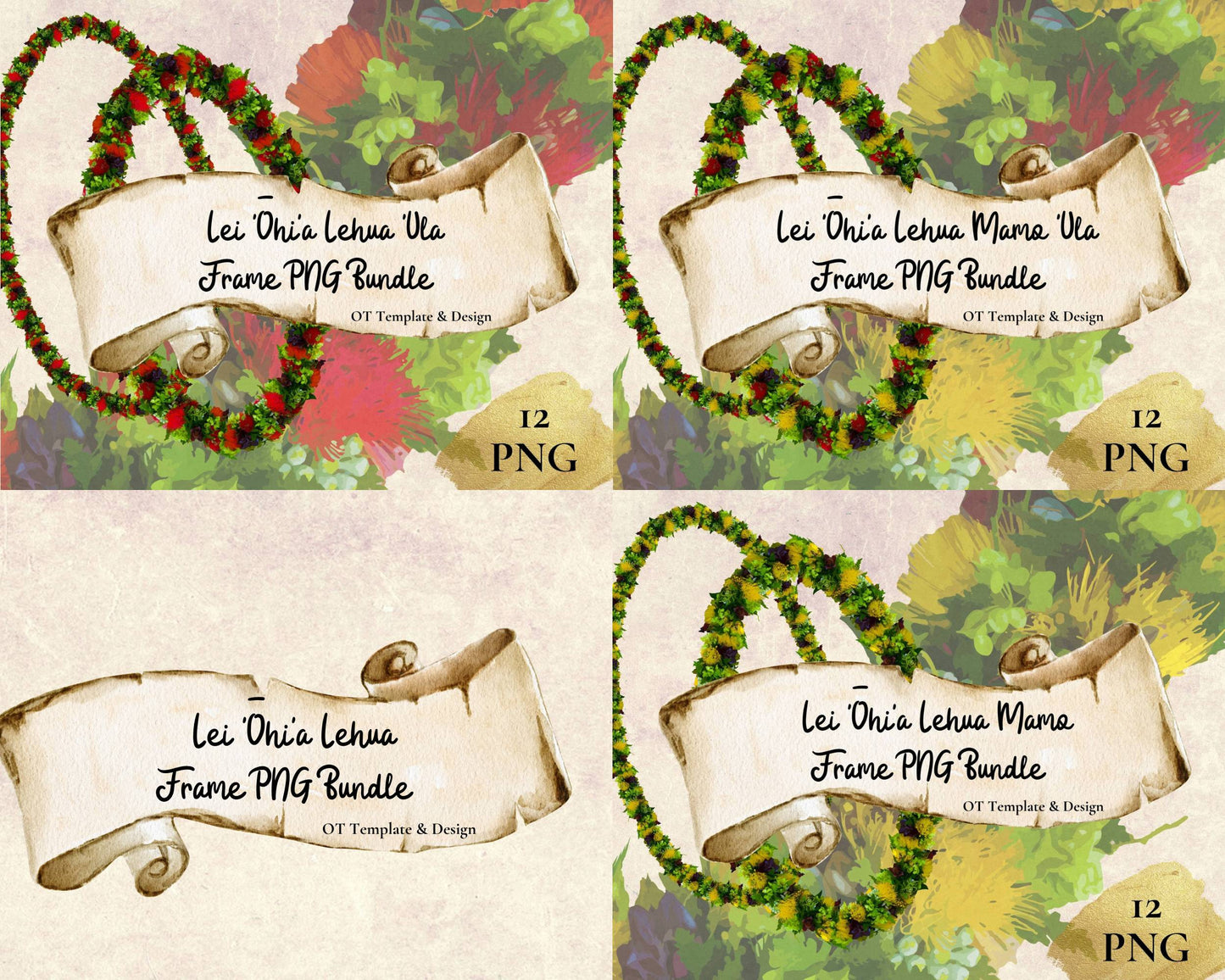 Ohia Lehua Lei | Hawaiian Frame PNG Bundle | Digital Download