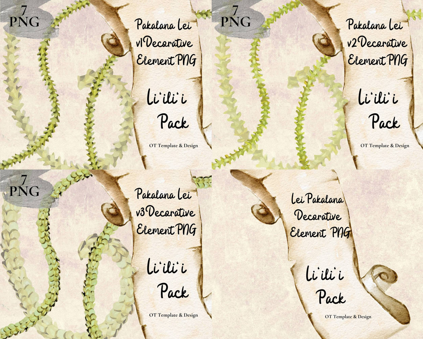 Pakalana Lei | Hawaiian PNG Decorative Element Liʻiliʻi Pack | Digital Download