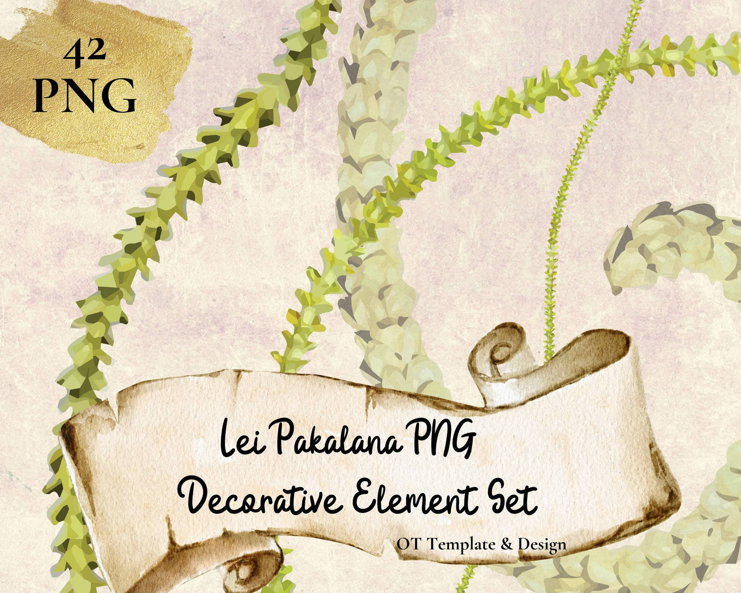 Pakalana Lei | Hawaiian PNG Decorative Element Set | Digital Download