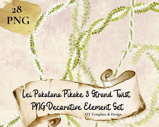 Pakalana Pikake 3 Strand Twist Lei Hawaiian PNG Decorative Element Set Digital Download