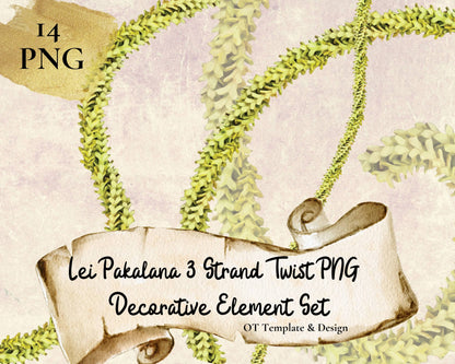 Pakalana 3 Strand Twist Lei | Hawaiian PNG Decorative Element Set | Digital Download