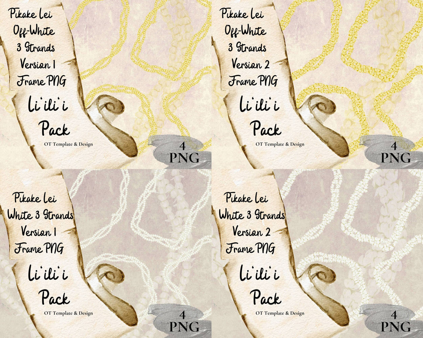 Pikake 3 Strand Twist Lei | Hawaiian Frame PNG Liʻiliʻi Pack | Digital Download