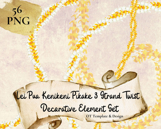 Puakenikeni Pikake 3 Strand Twist Lei | Hawaiian PNG Decorative Element Set | Digital Download