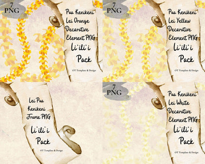 Puakenikeni Lei | Hawaiian PNG Decorative Element Liʻiliʻi Pack | Digital Download