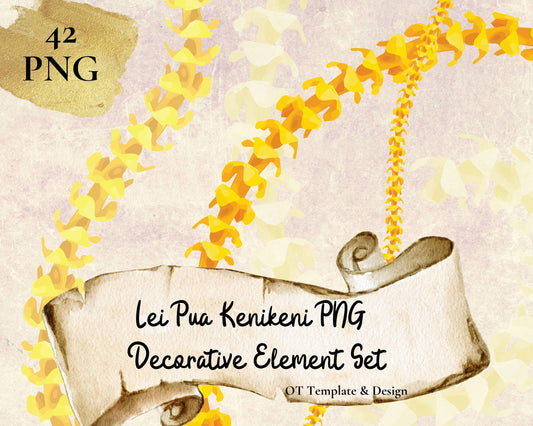 Puakenikeni Lei | Hawaiian PNG Decorative Element Set | Digital Download