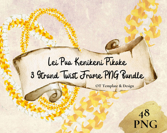 Puakenikeni Pikake 3 Strand Twist Lei | Hawaiian Frame PNG Bundle | Digital Download