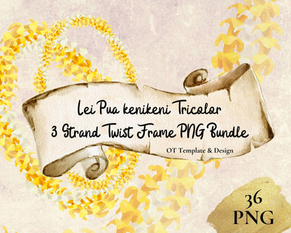 Puakenikeni Tricolor 3 Strand Twist Lei | Hawaiian Frame PNG Bundle | Digital Download