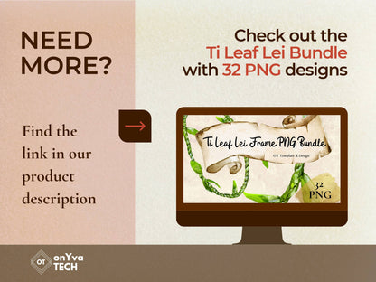 Ti Leaf Lei | Hawaiian Frame PNG Liʻiliʻi Pack | Digital Download