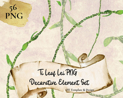 Ti Leaf Lei | Hawaiian PNG Decorative Element Set | Digital Download