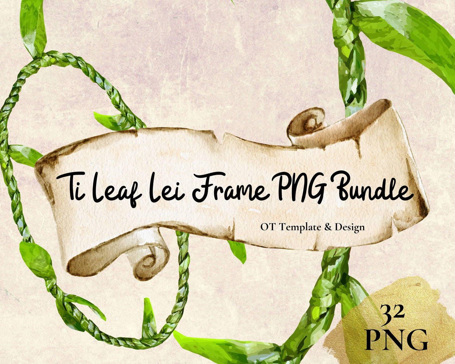 Ti Leaf Lei | Hawaiian Frame PNG Bundle | Digital Download