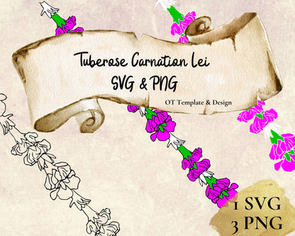 Tuberose Carnation Lei SVG PNG | Hawaiian Nature Clipart Bundle | Digital Download