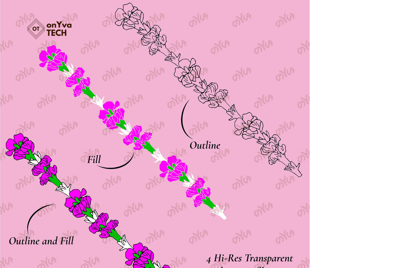 Tuberose Carnation Lei SVG PNG | Hawaiian Nature Clipart Bundle | Digital Download