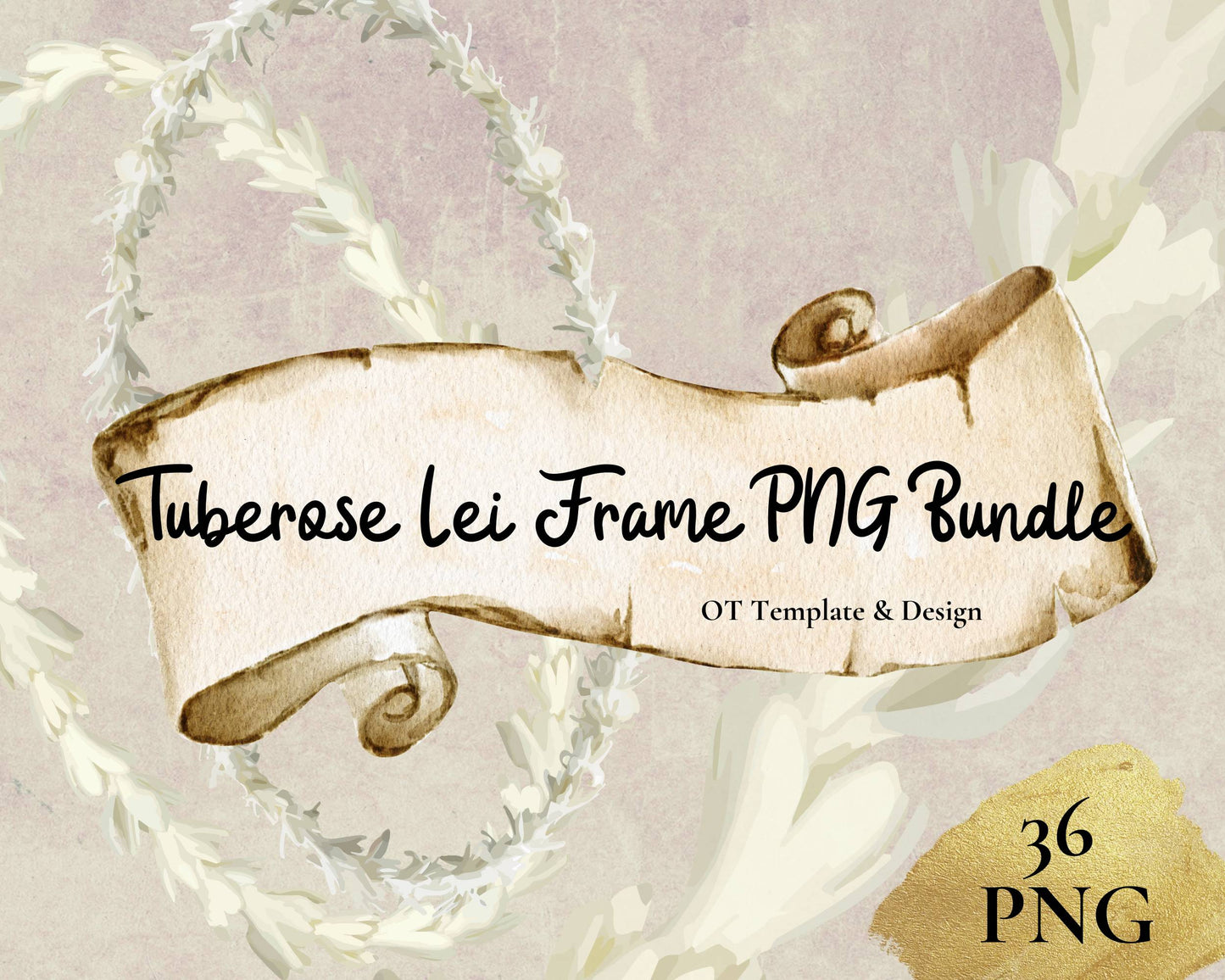 Tuberose Single Lei | Hawaiian Frame PNG Bundle | Digital Download