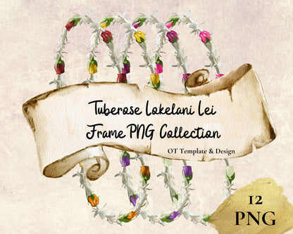 Tuberose Lokelani Lei | Hawaiian Frame PNG Bundle | Digital Download